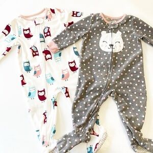 Carter's baby girls owl and polkadot print fleece zip up baby footies